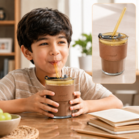 Glass Cup with Straw Lid and Sleeve for Kids Milk and Juice (1 Pc)