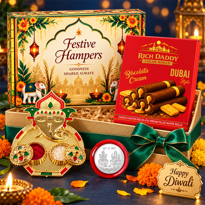 Ganesh Kumkum Dish & Biscolata Wafer Rolls Festive Gift Hamper