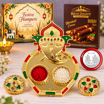 Ganesh Kumkum Dish & Hazelnut Wafer Rolls Festive Gift Hamper