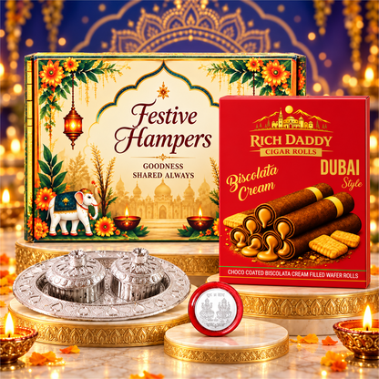 Oval Kumkum Dish & Biscolata Wafer Rolls Festive Gift Hamper