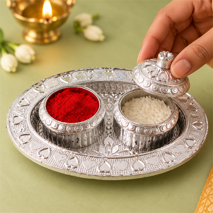 Oval Kumkum Dish & Hazelnut Wafer Rolls Festive Gift Hamper