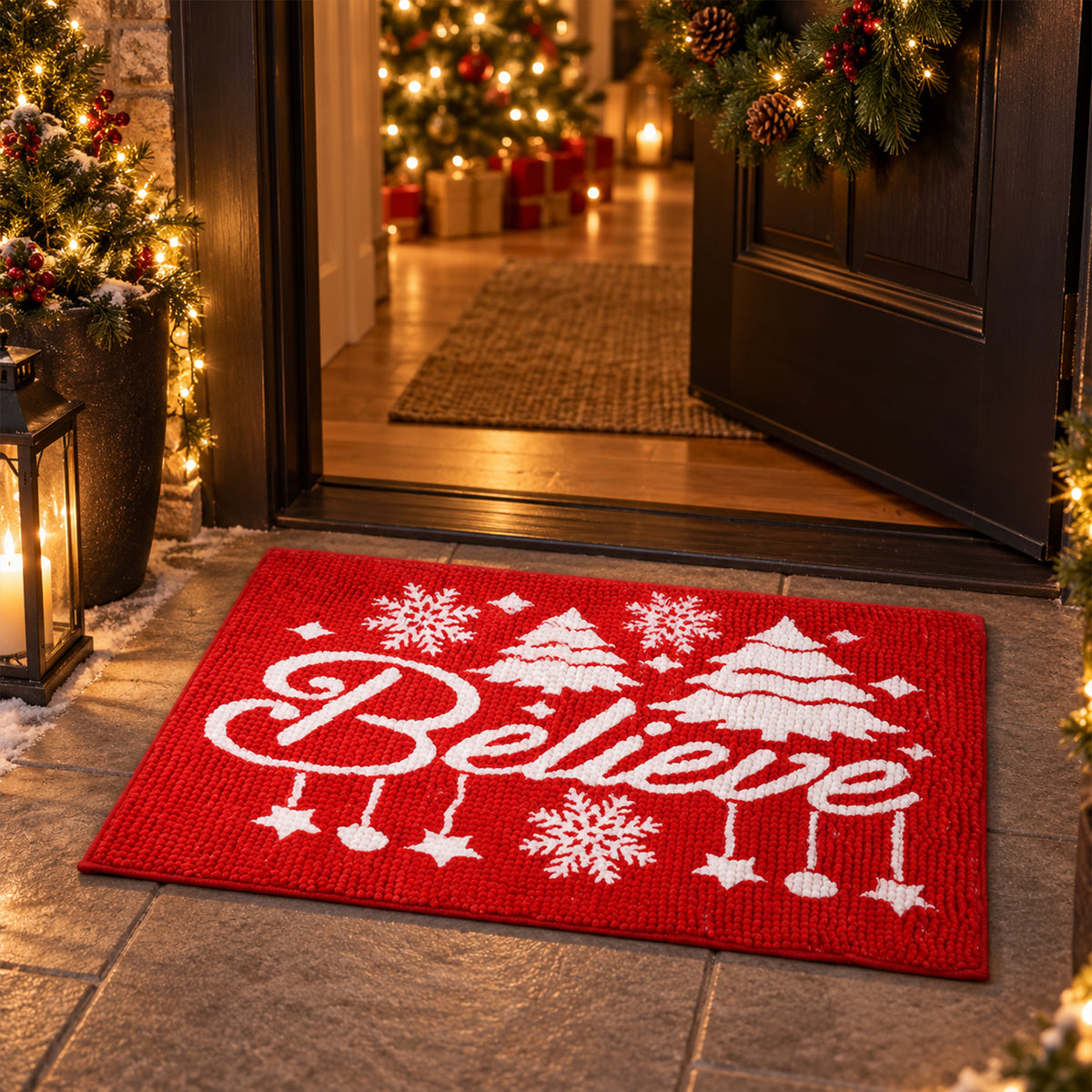 Christmas Decorative Chenille Floor Mat, Mixed Design and Size (1 Pc)