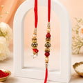 Pearl Drop Beaded Bhai Bhabhi Rakhi with Rudraksha Accents for Raksha Bandhan Gift