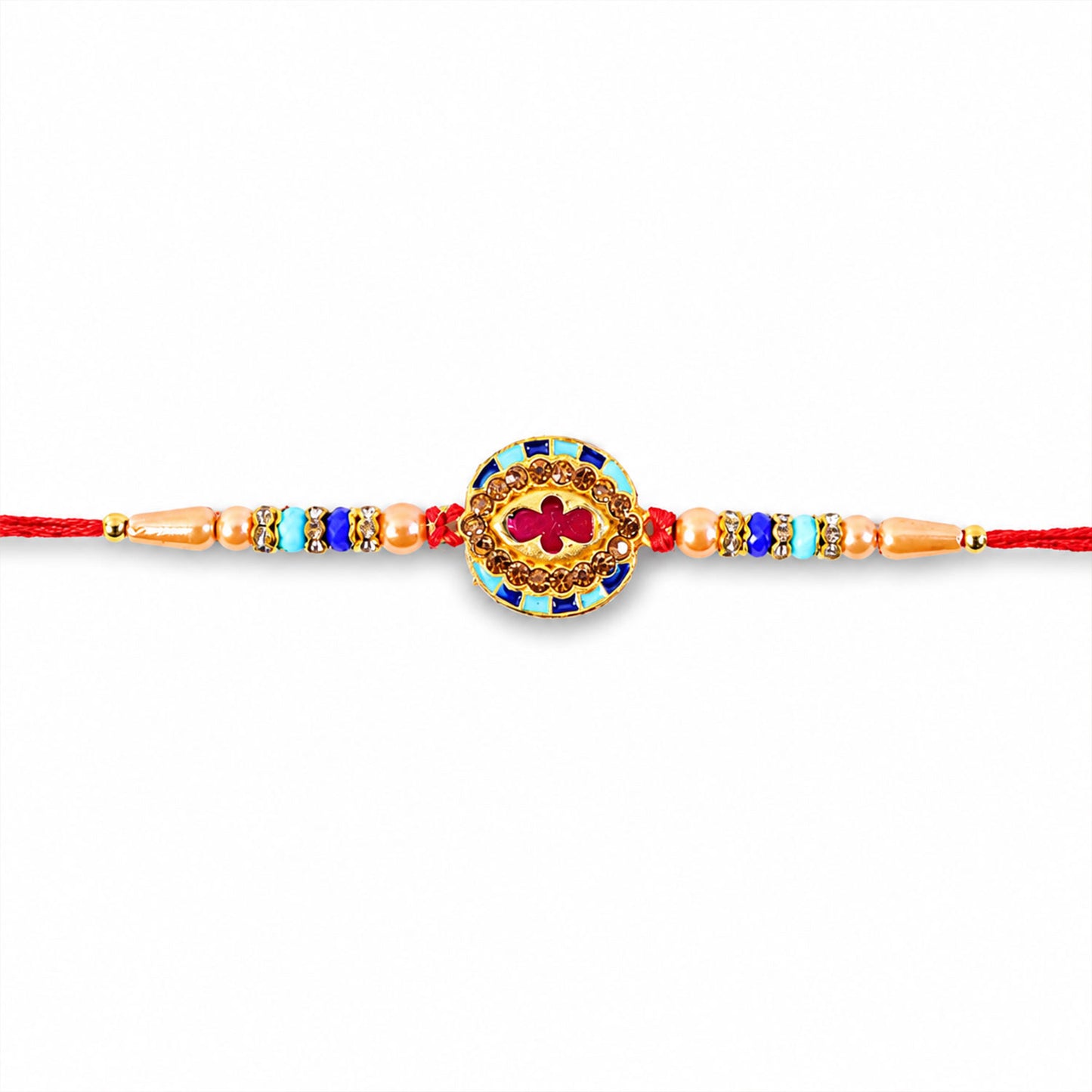 Round Meenakari Floral Designer Rakhi for Brother with Turquoise Beads