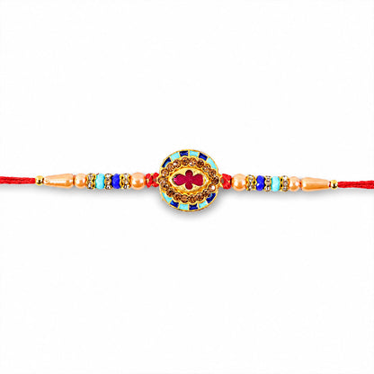 Round Meenakari Floral Designer Rakhi for Brother with Turquoise Beads