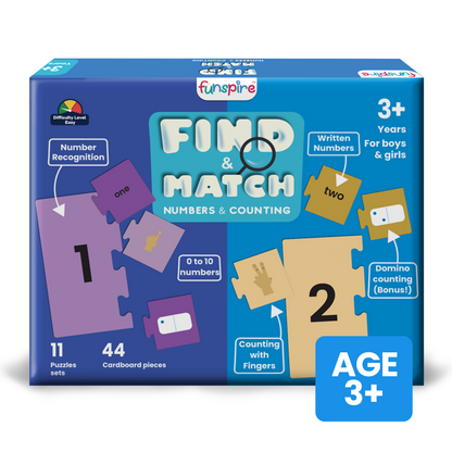 Numbers & Counting Puzzle - Ages 3+ (44 cardboard puzzle pieces) Find & Match series