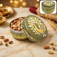 Premium Handicraft Decorative Stainless Steel Storage Box with Classic Peacock Design Lid