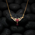 Gold Finish Floral Necklace with Red Stone Drop Pendant