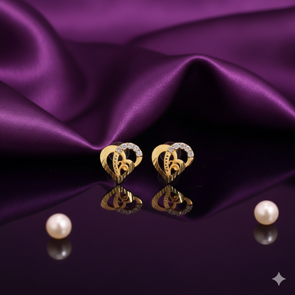 Gold Plated Dual Heart Stud Earrings with AD for women and girls
