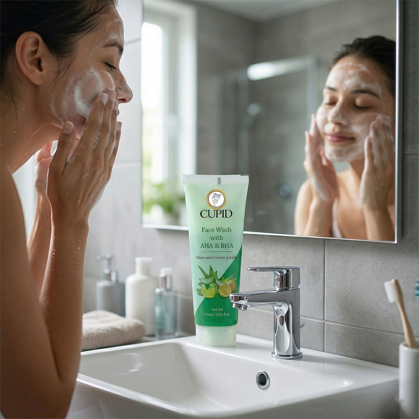 AHA BHA Face Wash Gel Deep Clean Pimple Control Skin Care Cleanser (100 Ml)