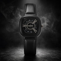 Minimal Black Square Dial Luxury Watch with Leather Strap