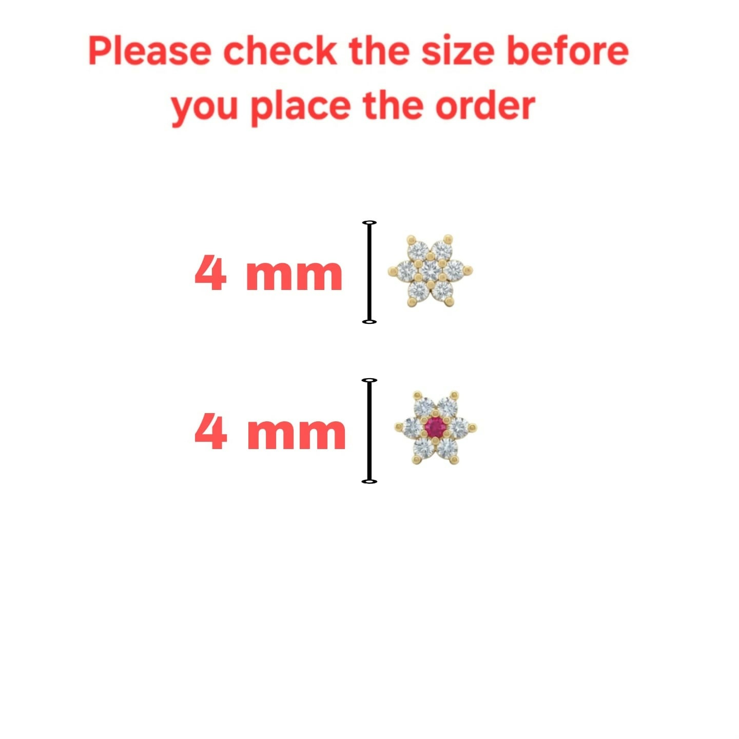 Pair of gold plated flower stud earrings featuring ruby center synthetic stones