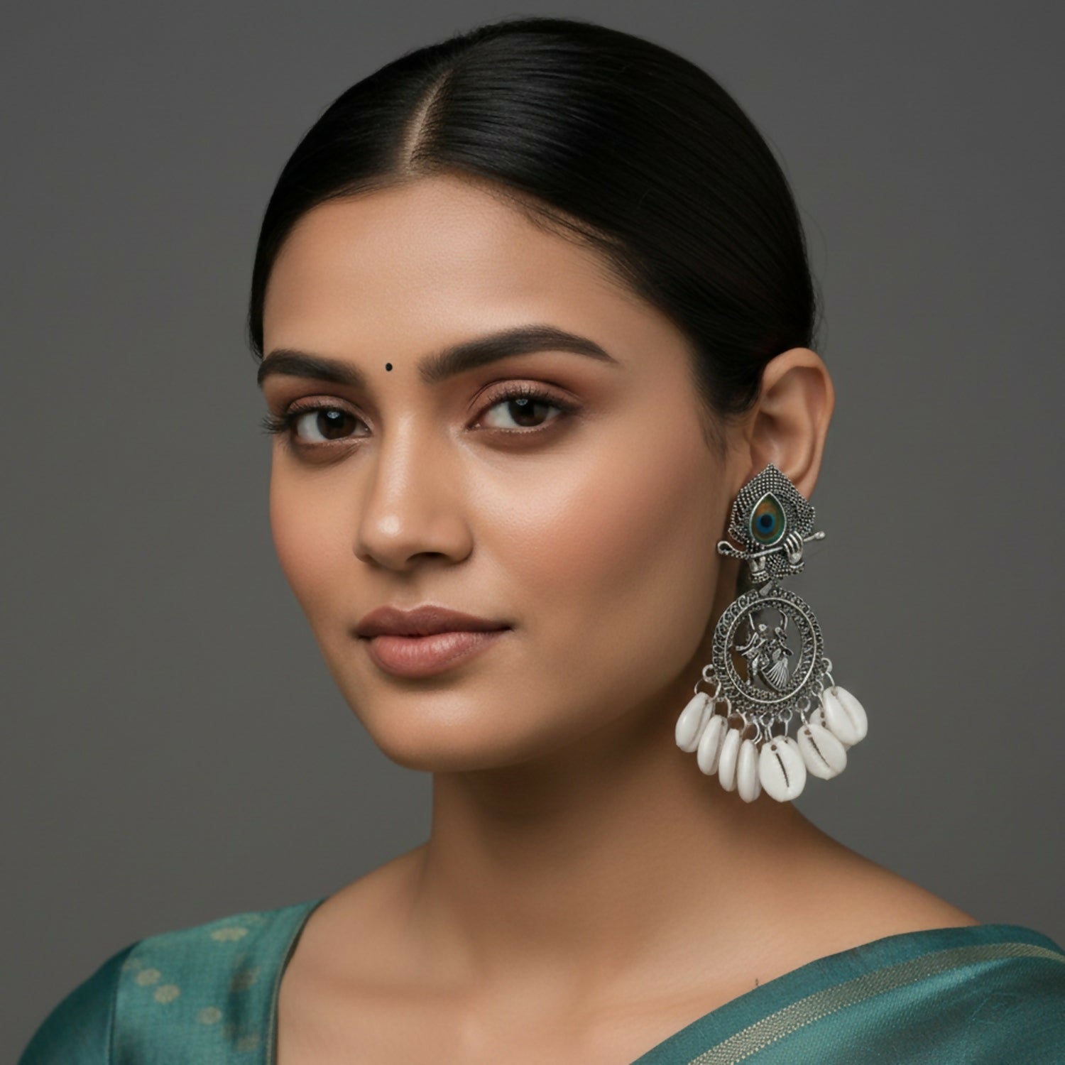 Oxidized Silver Look Tribal Statement Earrings