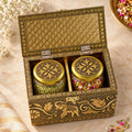 Antique Elephant Dry Fruit Box Set with Glass Jars for Premium Festive Gift Hamper
