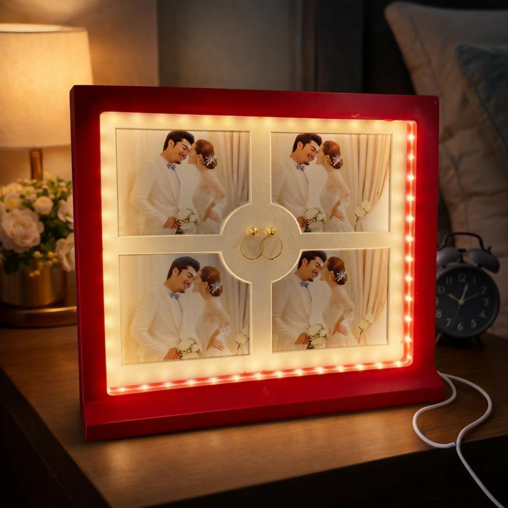 LED Photo Frame Collage 4 Photo Display Decorative Gift Frame