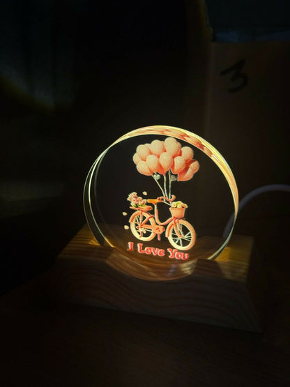 Romantic 3D Acrylic LED Night Lamp with Wooden Base for Bedroom & Gifting