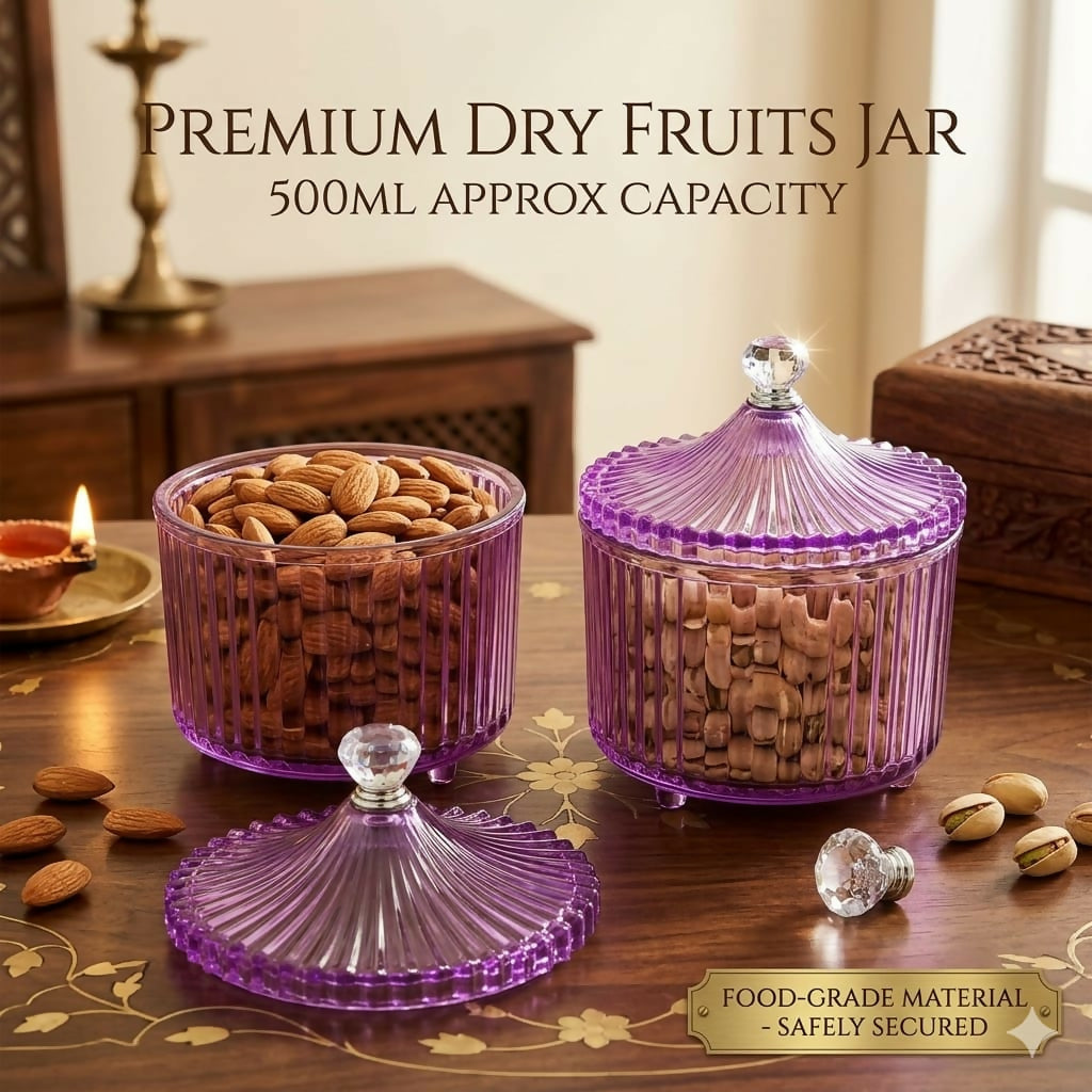 Two clear 500ml dry fruit jars displaying diamond texture