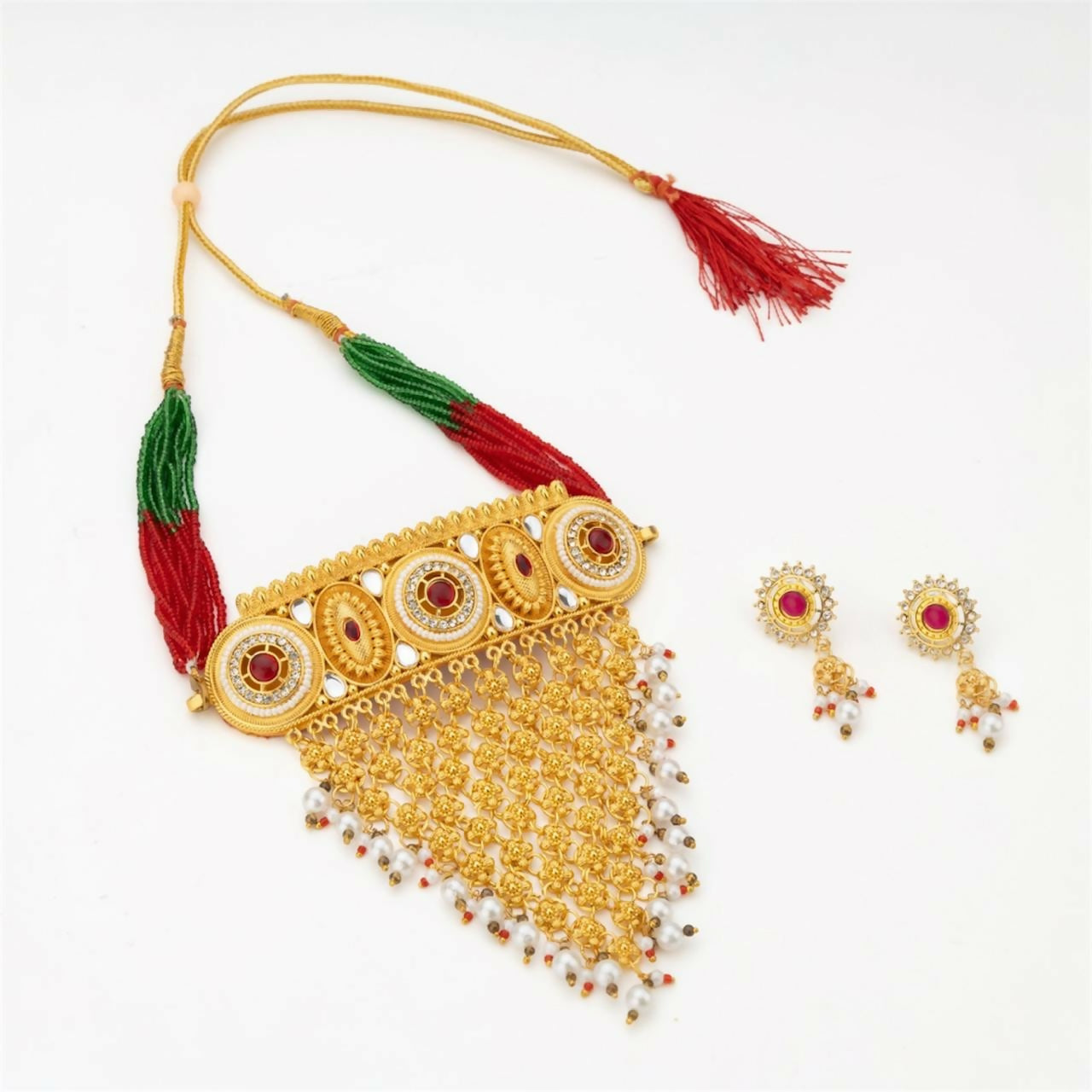 Rajasthani Borla Aad And Rajputi Poshak Jewellery Set with Earrings for Women & Girls
