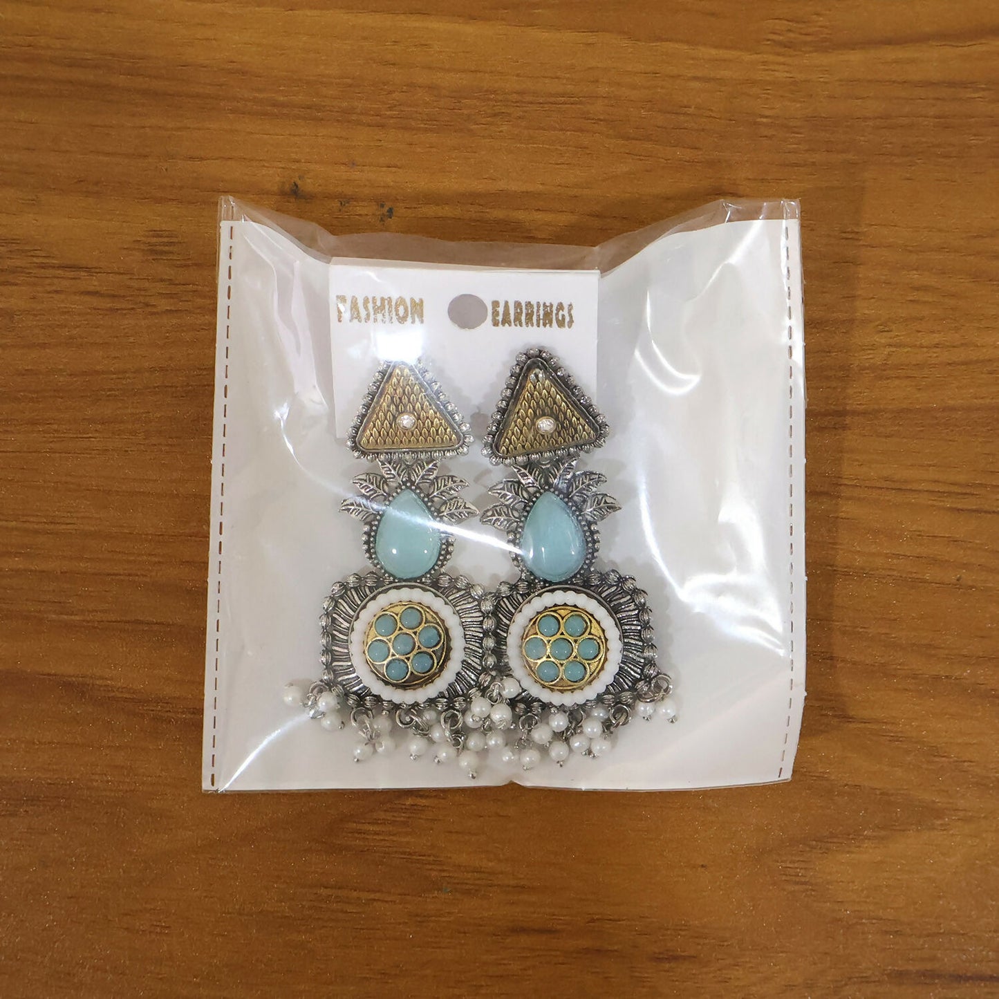 Vintage Oxidized Silver Dangle Earrings with Gold Tone & Pearl Tassel Drops