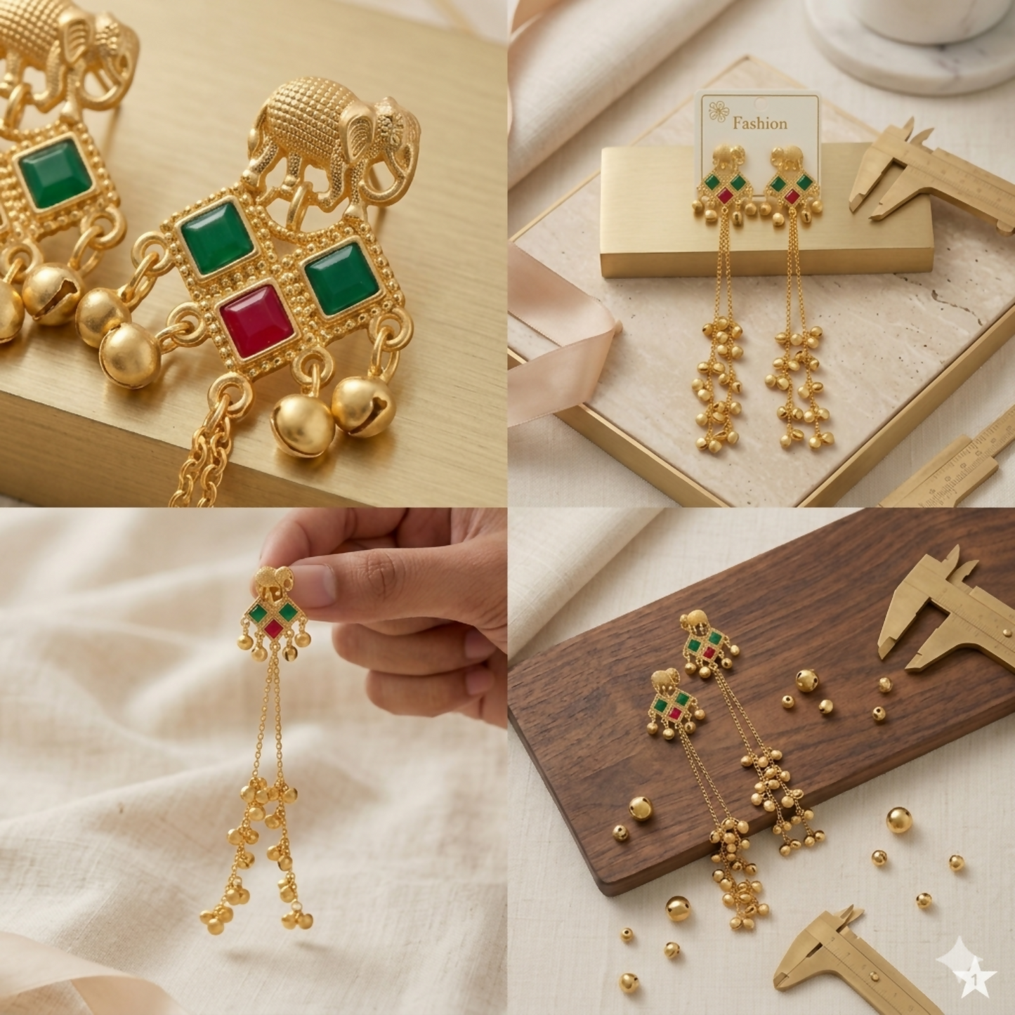 Traditional Gold Elephant Drop Kashmiri Earrings with Multicolor Stone Accents