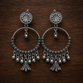 Vintage Oxidised Silver Hoop Earrings – Trendy Boho Style for Women