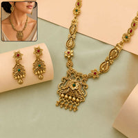 Rajwadi Pushpa Antique Gold-Plated Necklace Set with Floral Motif Earrings