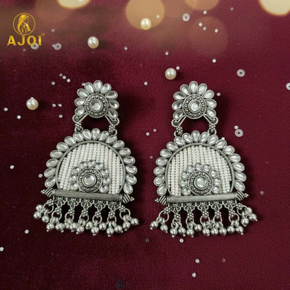 Traditional Oxidized Silver Jeco Chandbali Earrings