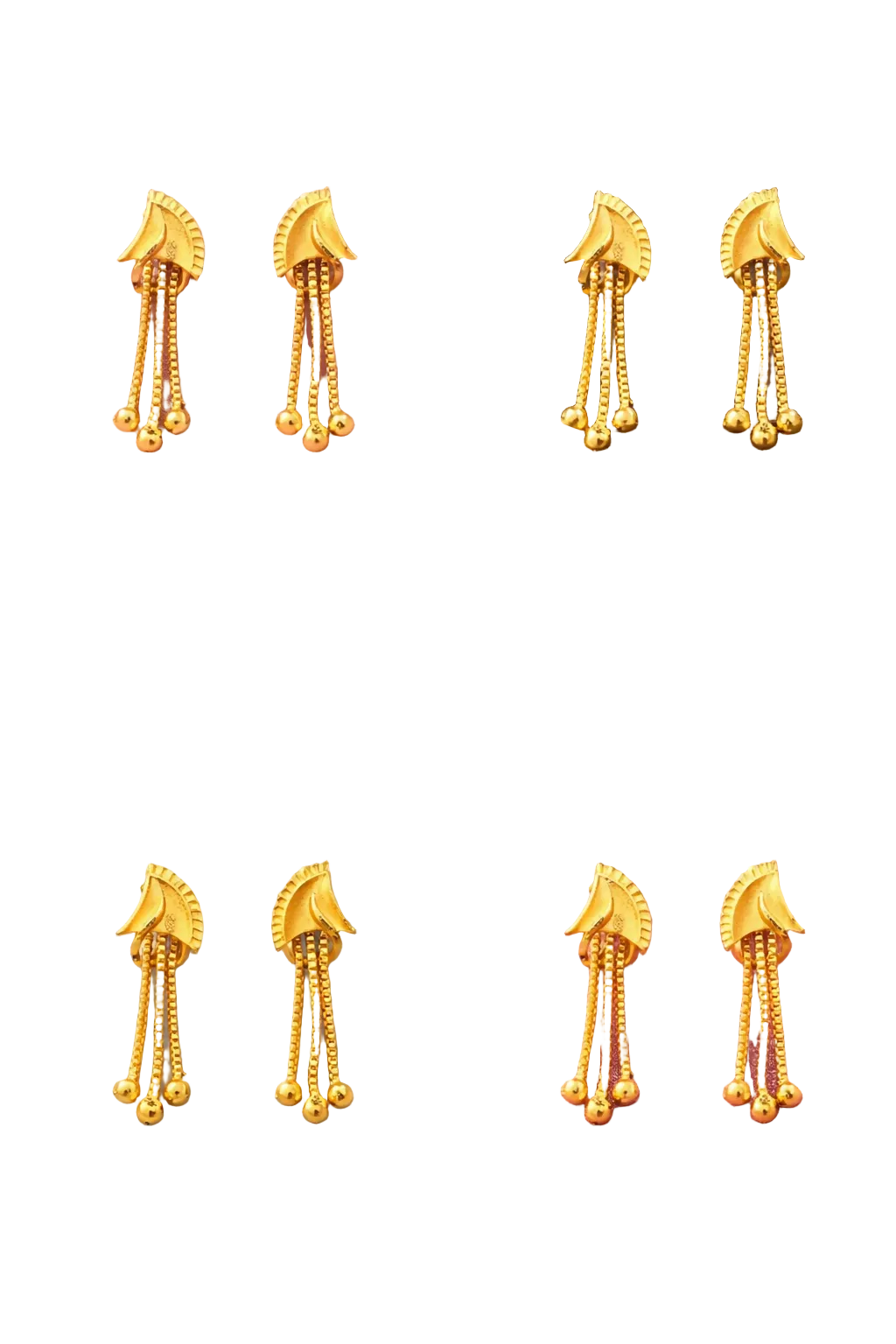 Golden drop earrings displayed emphasizing lightweight design