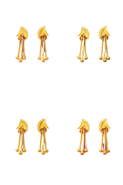 Golden drop earrings displayed emphasizing lightweight design