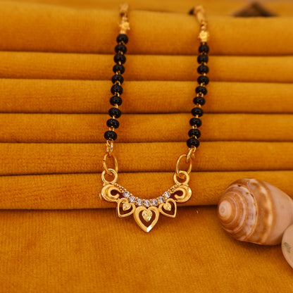 Gold Plated Heart Pendant Mangalsutra with Black Beads