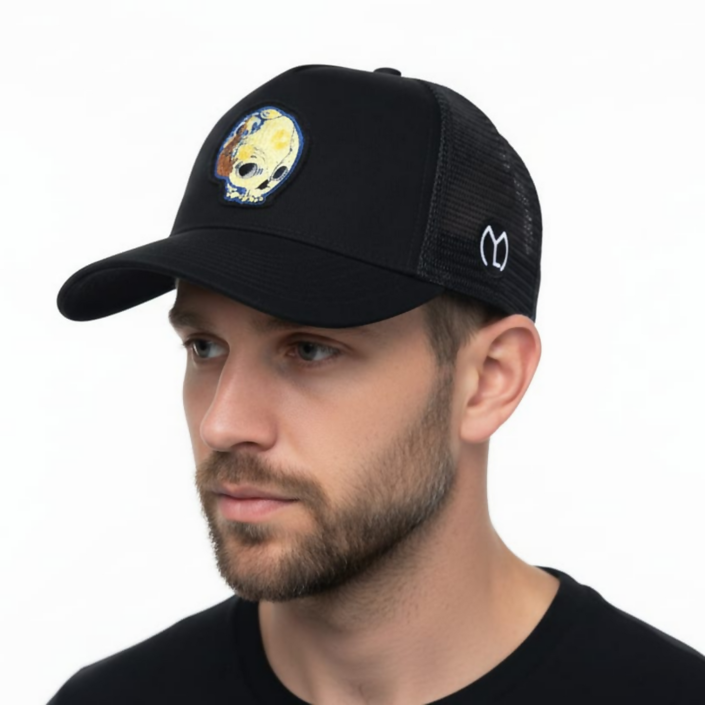 Premium Black Breathable Mesh Cap with Embroidered Vincent Patch Stylish Fashion Adjustable Cap for Men & Women