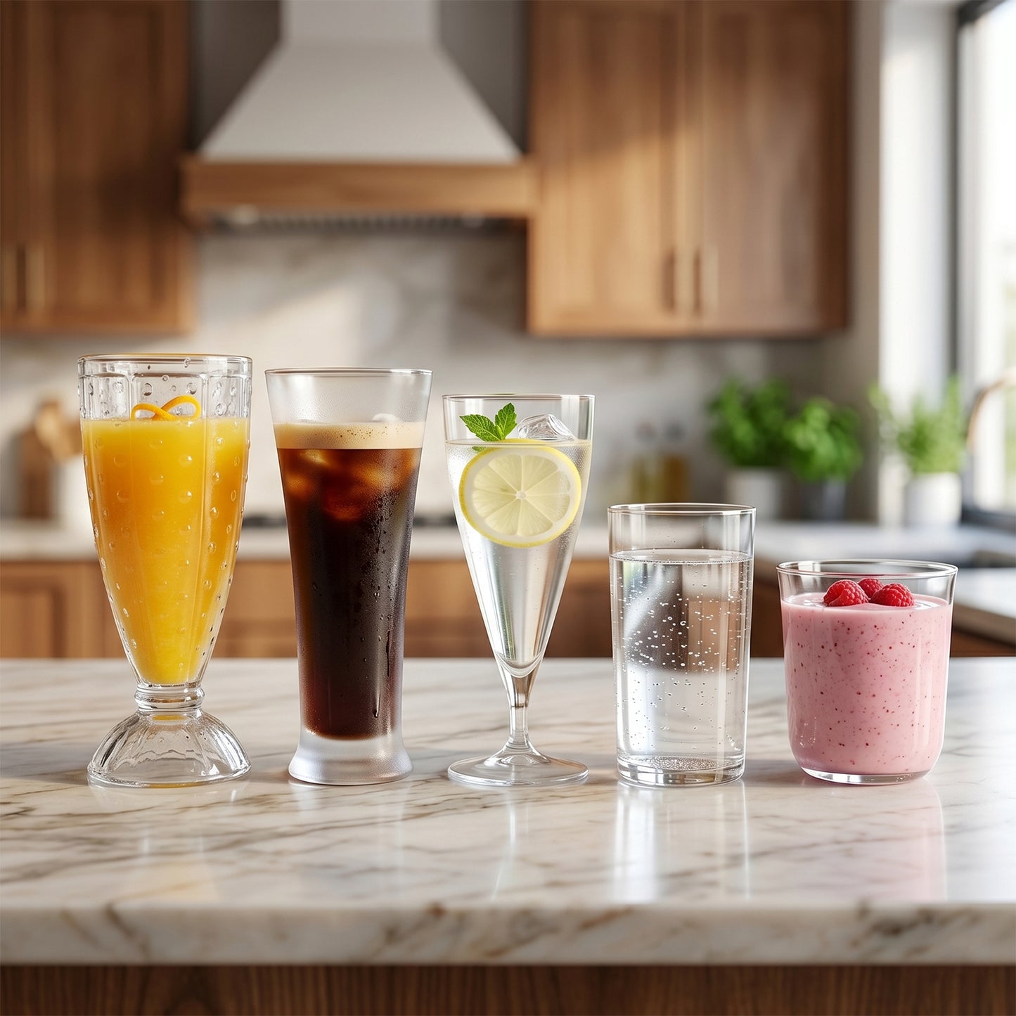 Mixed design transparent plastic glassware set