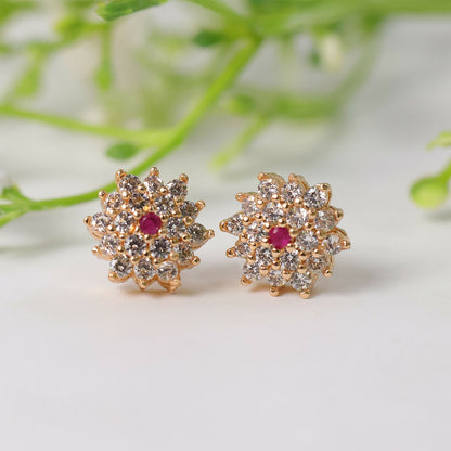 Floral CZ Stud Earrings with Center Stone for Daily & Party Wear