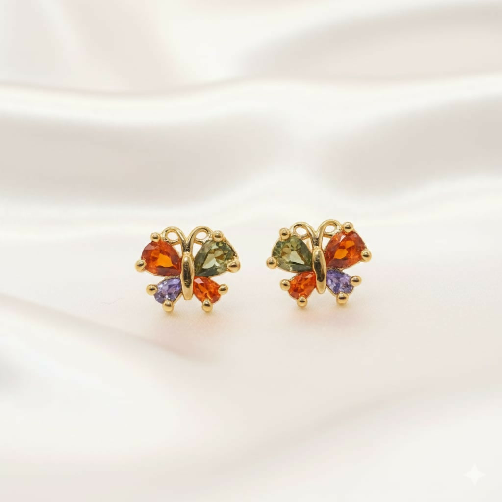 "Gold Plated Multicolored AD Butterfly Stud Earrings" for women and girls