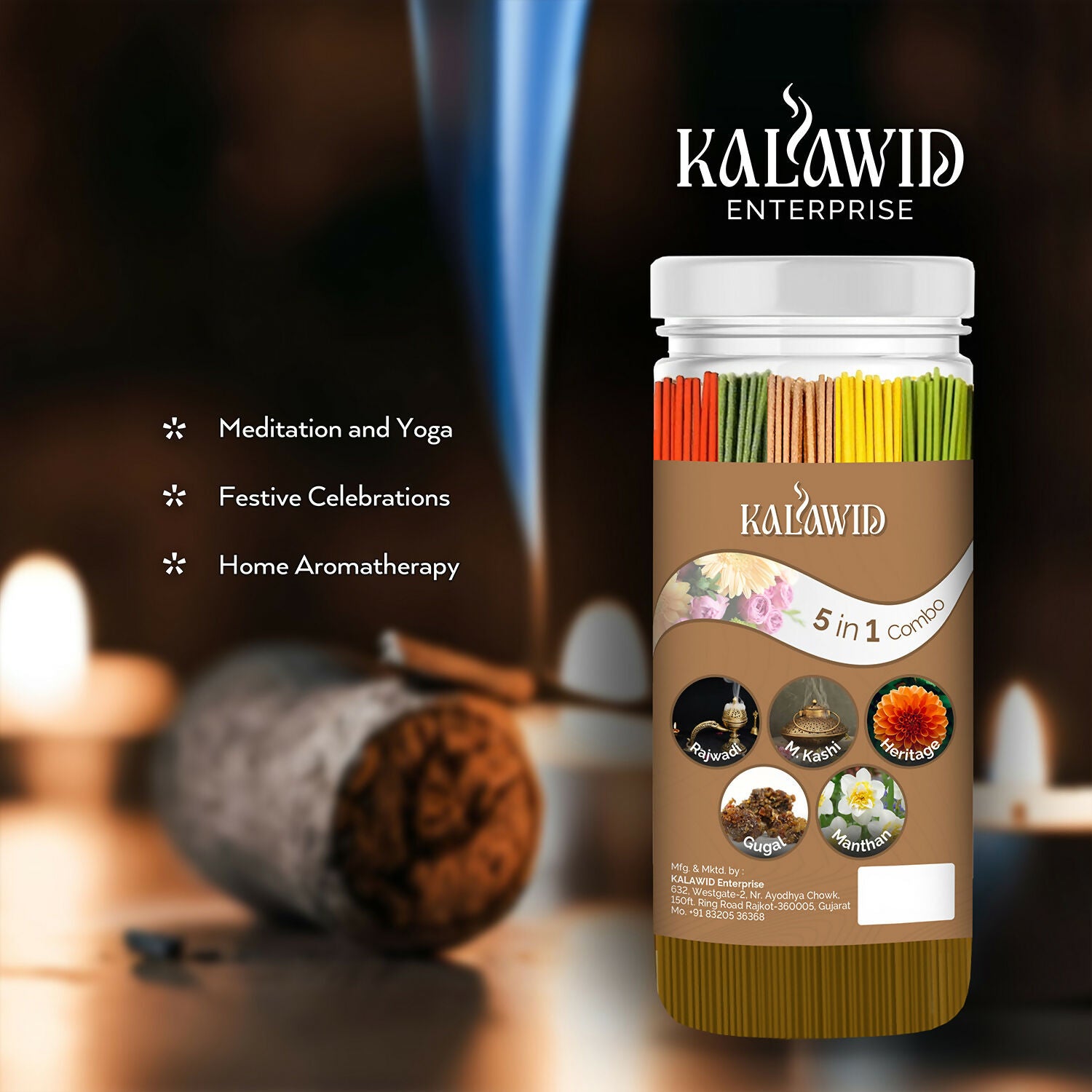 Premium Agarbatti 5 In 1 Combo with Rajwadi, Masalakashi, Heritage, Gugal, Manthan Fragrances for Long Lasting Aroma (400 Gm)