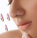 Rose Gold Nose Cuff – Double Row Pink CZ Non-Pierced Ring Combo