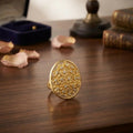 Ornate Oval Floral Cluster Ring with Sparkling Stones & Intricate Gold-Tone Finish