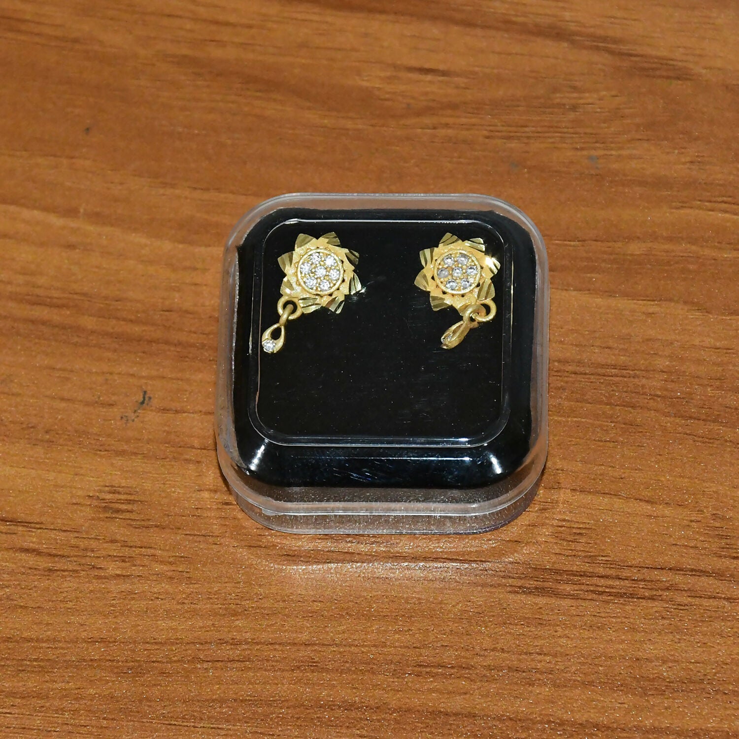 Floral Inspired Gold Finish Drop Earrings with Sparkling Stone Detail