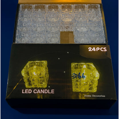 Set of 24 Square Crystal LED Tealight Candles | Battery Operated Flameless Decorative Lights | Warm Yellow Glow for Diwali, Pooja, Wedding, Home Décor, Parties & Festivals