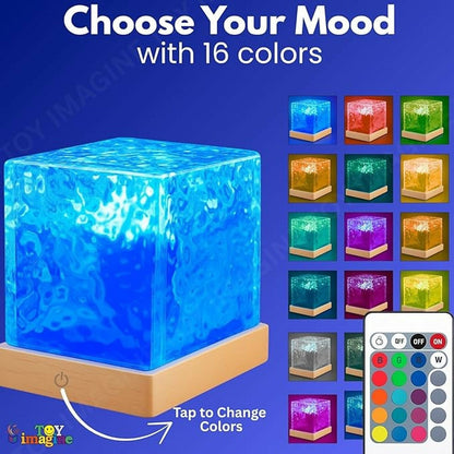 Crystal Ice Cube LED Night Lamp with Touch Control and Wooden Base