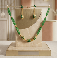Assamese Traditional Jewellery Set for Women Green Gold Tone Necklace Earrings Combo