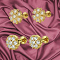 Gold Pleated Floral Cluster Stud Earrings – Elegant Combo Pack