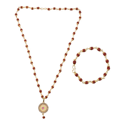 Rudraksha jewelry set displayed on white background