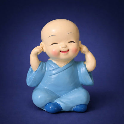 Cute Monk Covering Ears Showpiece Baby Figurine for Desk Decor