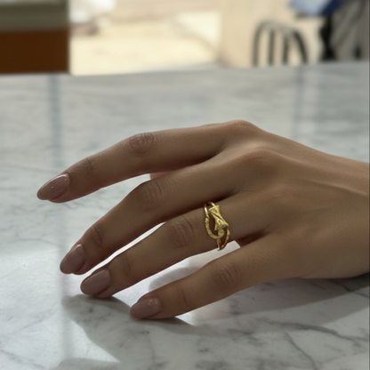 Classic Gold-Tone Leaf Motif Designer Ring – Pack of 6 (Mix Collection)