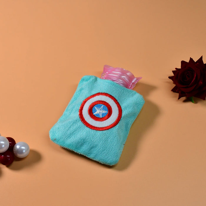 6517 Captain America's Shield small Hot Water Bag with Cover for Pain Relief, Neck, Shoulder Pain and Hand, Feet Warmer, Menstrual Cramps.