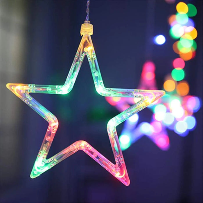 3386 12 Stars LED Curtain String Lights with 8 Flashing Modes for Home Decoration, Diwali & Wedding LED Christmas Light Indoor and Outdoor Light ,Festival Decoration (Multicolor)