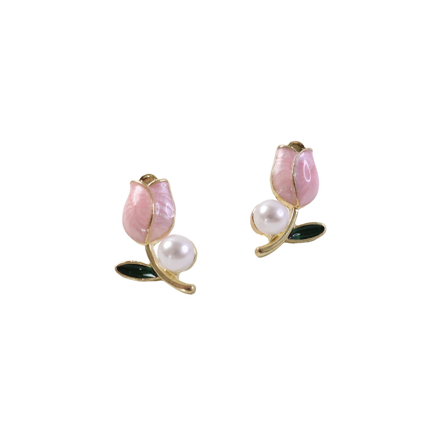 Luxury Pink Tulip Pearl Stud Earrings for Women & Girls – Gold Plated Floral Designer Earrings