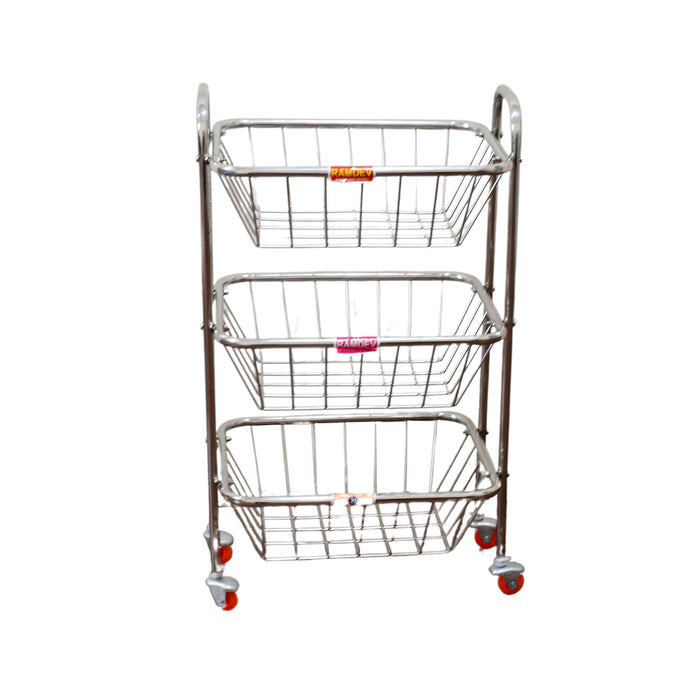 5981 Multipurpose 3 Layer Stainless Steel Fruit & Vegetable 4 Stand Kitchen Trolley | Fruit Basket | Vegetable Basket | Onion Potato Rack For Kitchen | Vegetable Stand For Kitchen