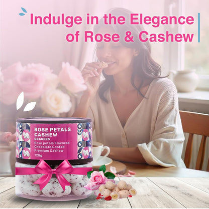 Oracle Nuts & Berry Rose Petals Cashew Dragees – 120gm | Premium Chocolate Coated Cashews with Rose Petals Flavor